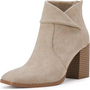 Women's Faux Leather Ankle Boots 6.5 Chunky Heel Slip On Zipper Casual